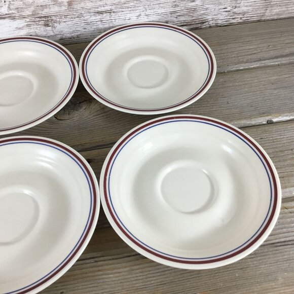 Set Of 5 Corelle Abundance Saucers Beige With Red & Blue Stripe Fruit Pattern 6 - Picture 3 of 5